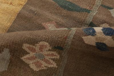 Early 20th Century Bessarabian Floral Brown Green Pink and Yellow Rug
