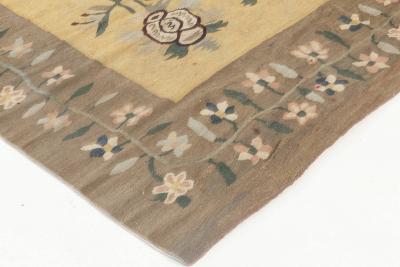 Early 20th Century Bessarabian Floral Brown Green Pink and Yellow Rug