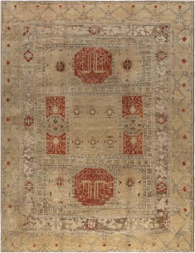 Early 20th Century Bold Turkish Oushak Brown Beige Handmade Wool Rug