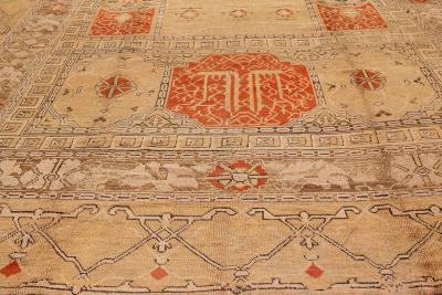 Early 20th Century Bold Turkish Oushak Brown Beige Handmade Wool Rug