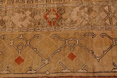 Early 20th Century Bold Turkish Oushak Brown Beige Handmade Wool Rug