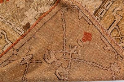 Early 20th Century Bold Turkish Oushak Brown Beige Handmade Wool Rug