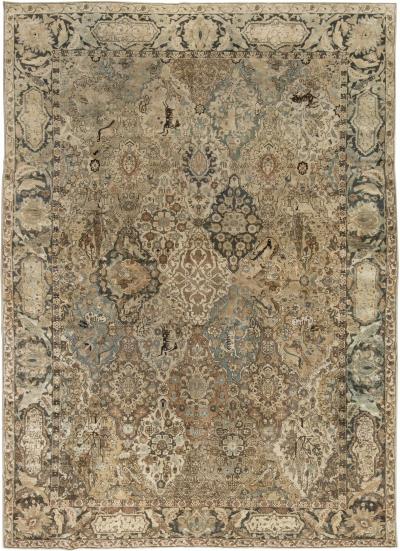 Early 20th Century Botanic Persian Tabriz Handmade Wool Rug