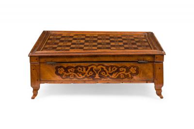 Early 20th Century Carved Mahogany Cocobolo Mother of Pearl Game Box