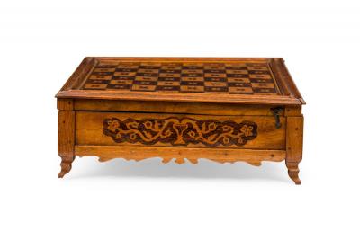 Early 20th Century Carved Mahogany Cocobolo Mother of Pearl Game Box