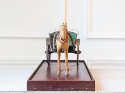 Early 20th Century Carved Wooden Horse and Carriage Model