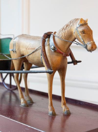 Early 20th Century Carved Wooden Horse and Carriage Model