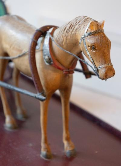 Early 20th Century Carved Wooden Horse and Carriage Model