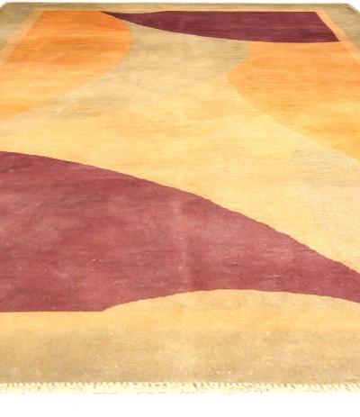 Early 20th Century Chinese Art Deco Design Wool Rug in Gold Beige and Purple