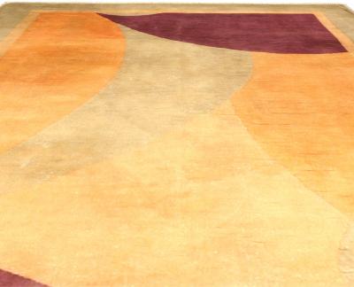 Early 20th Century Chinese Art Deco Design Wool Rug in Gold Beige and Purple