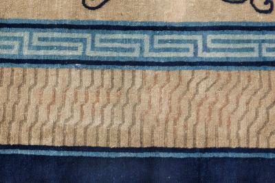 Early 20th Century Chinese Bold Botanic Beige Blue Handmade Wool Carpet