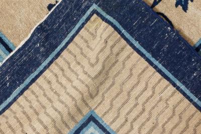 Early 20th Century Chinese Bold Botanic Beige Blue Handmade Wool Carpet