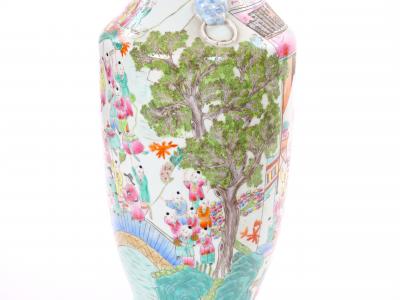 Early 20th Century Chinese Export Famille Rose 100 Boys Porcelain Floor Vase