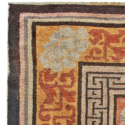 Early 20th Century Chinese Orange Ivory and Gray Handmade Silk Rug