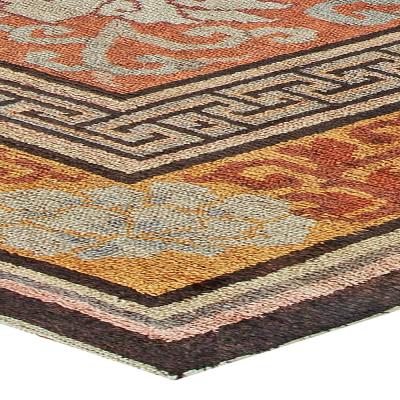 Early 20th Century Chinese Orange Ivory and Gray Handmade Silk Rug