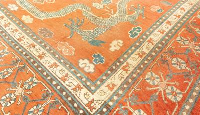 Early 20th Century Chinese Royal Crimson and Blue Handwoven Wool Rug