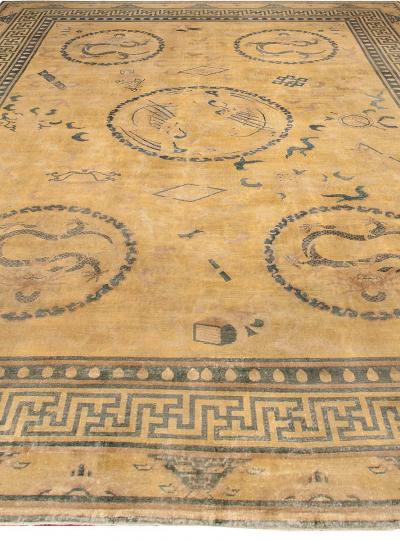 Early 20th Century Chinese Yellow Beige Blue Handwoven Wool Carpet