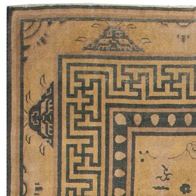 Early 20th Century Chinese Yellow Beige Blue Handwoven Wool Carpet