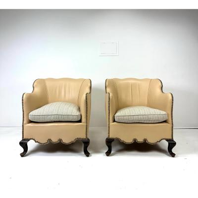 Early 20th Century Danish Leather Chairs Set of 2