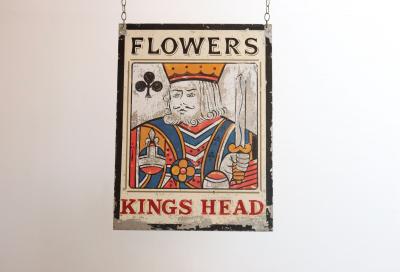 Early 20th Century Double Sided Kings Head Hand Painted Metal English Pub Sign