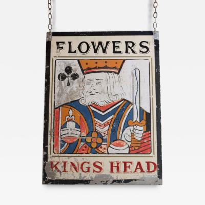 Early 20th Century Double Sided Kings Head Hand Painted Metal English Pub Sign