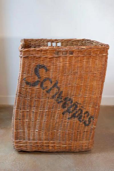 Early 20th Century English Wicker Advertising Basket Schweppes