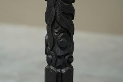 Early 20th Century Floor Lamp in Hand Carved Wood with Stunning Leather Shade