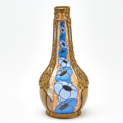 Early 20th Century French Art Deco Gilt Metal Mounted Stoneware Vase