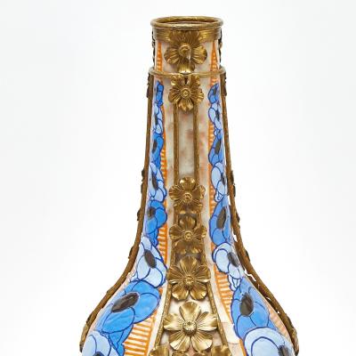Early 20th Century French Art Deco Gilt Metal Mounted Stoneware Vase