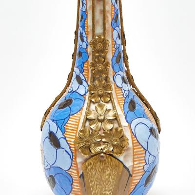 Early 20th Century French Art Deco Gilt Metal Mounted Stoneware Vase