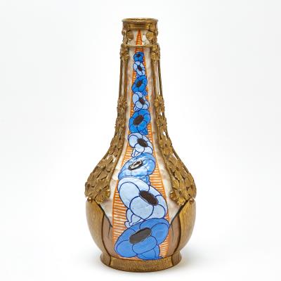 Early 20th Century French Art Deco Gilt Metal Mounted Stoneware Vase