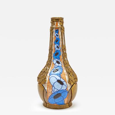 Early 20th Century French Art Deco Gilt Metal Mounted Stoneware Vase