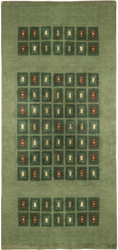 Early 20th Century French Art Deco Green Handmade Wool Rug