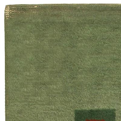 Early 20th Century French Art Deco Green Handmade Wool Rug