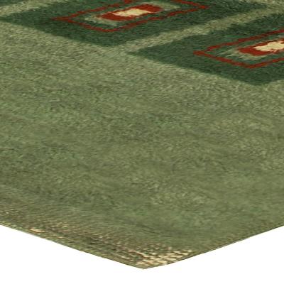 Early 20th Century French Art Deco Green Handmade Wool Rug