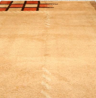 Early 20th Century French Art Deco Orange Beige and Brown Handmade Wool Rug