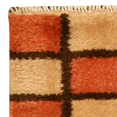 Early 20th Century French Art Deco Orange Beige and Brown Handmade Wool Rug