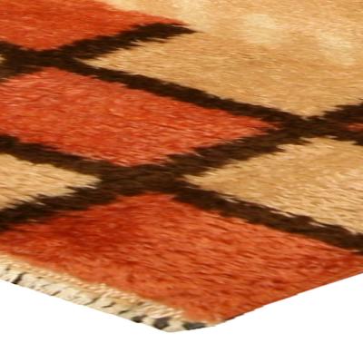 Early 20th Century French Art Deco Orange Beige and Brown Handmade Wool Rug