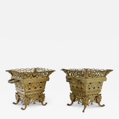 Early 20th Century French Brass Planters a Pair 