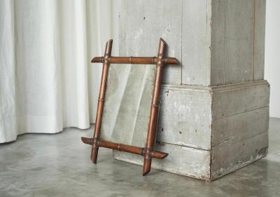 Early 20th Century French Faux Bamboo Mirror in Wood and Weathered Mirror Plate