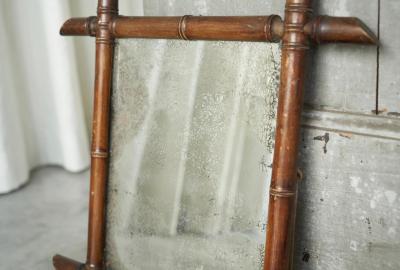 Early 20th Century French Faux Bamboo Mirror in Wood and Weathered Mirror Plate