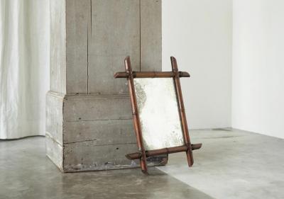 Early 20th Century French Faux Bamboo Mirror in Wood and Weathered Mirror Plate