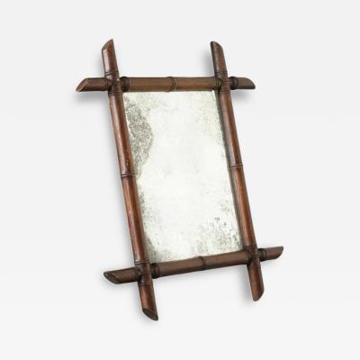 Early 20th Century French Faux Bamboo Mirror in Wood and Weathered Mirror Plate