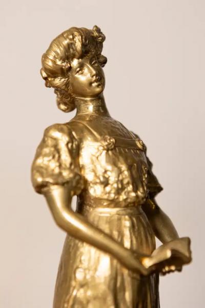 Early 20th Century French Gilded Metal Statue R verie 
