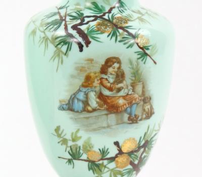 Early 20th Century French Hand Painted Decorated Art Glass Pair Vase