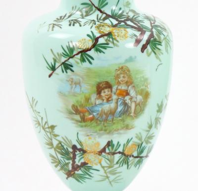 Early 20th Century French Hand Painted Decorated Art Glass Pair Vase