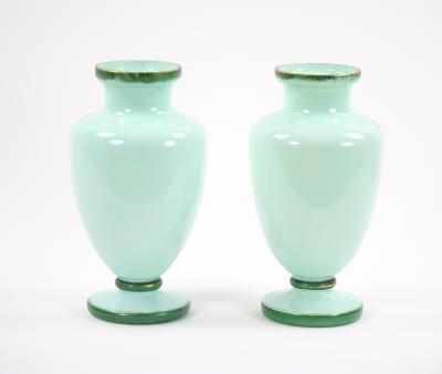 Early 20th Century French Hand Painted Decorated Art Glass Pair Vase