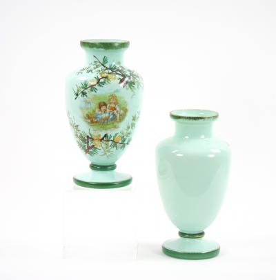 Early 20th Century French Hand Painted Decorated Art Glass Pair Vase