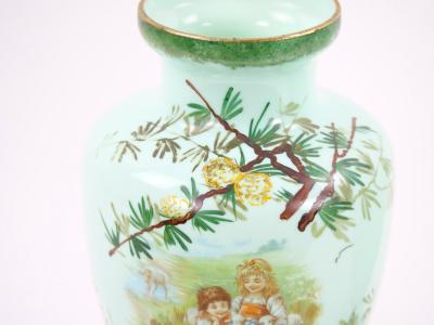 Early 20th Century French Hand Painted Decorated Art Glass Pair Vase