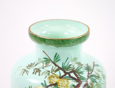 Early 20th Century French Hand Painted Decorated Art Glass Pair Vase